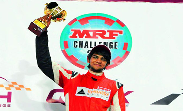 Raj Bharath clinched Race 3 of round one of the MRF Challenge 2014 Raj Bharath clinched Race 3 of round one of the MRF Challenge 2014