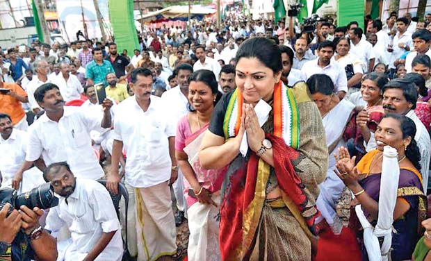 Actress Kushboo campaigns for UDF at Aryanadu in Aruvikkara constituency on Wednesday. (Photo: DC) Actress Kushboo campaigns for UDF at Aryanadu in Aruvikkara constituency on Wednesday. (Photo: DC)