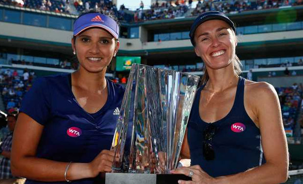 Sania Mirza jumped to her career-best rank of three in the doubles, following her stupendous title win at the BNP Paribas Open with Swiss great Martina Hingis.(Photo: AFP) Sania Mirza jumped to her career-best rank of three in the doubles, following her stupendous title win at the BNP Paribas Open with Swiss great Martina Hingis.(Photo: AFP)