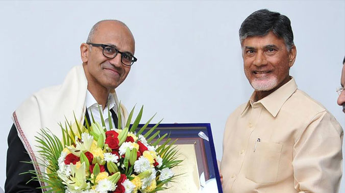 Andhra Pradesh Chief Minister N Chandrababu Naidu hosted a breakfast meeting for Satya Nadella. Andhra Pradesh Chief Minister N Chandrababu Naidu hosted a breakfast meeting for Satya Nadella.