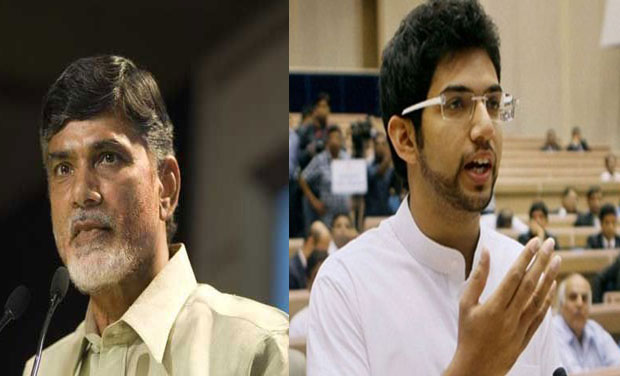 Andhra Pradesh Chief Minister Chandrababu Naidu and Shiv Sena's youth leader Aditya Thackeray. (Photo: PTI) Andhra Pradesh Chief Minister Chandrababu Naidu and Shiv Sena's youth leader Aditya Thackeray. (Photo: PTI)