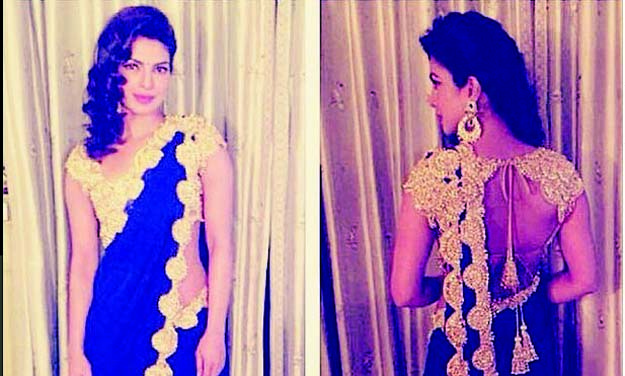 Priyanka Chopra looked fab in a well-draped blue saree Priyanka Chopra looked fab in a well-draped blue saree