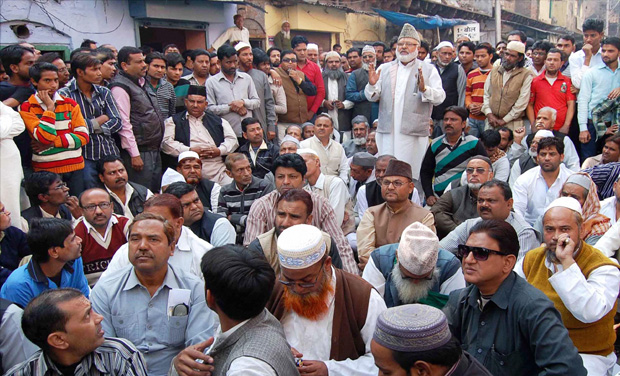 Muslims holding a protest against alleged conversion of some of families of the community, in Agra (Photo: PTI) Muslims holding a protest against alleged conversion of some of families of the community, in Agra (Photo: PTI)