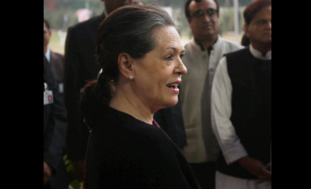 Sonia Gandhi addressing the media on Assembly polls results at AICC in New Delhi. -PTI Sonia Gandhi addressing the media on Assembly polls results at AICC in New Delhi. -PTI