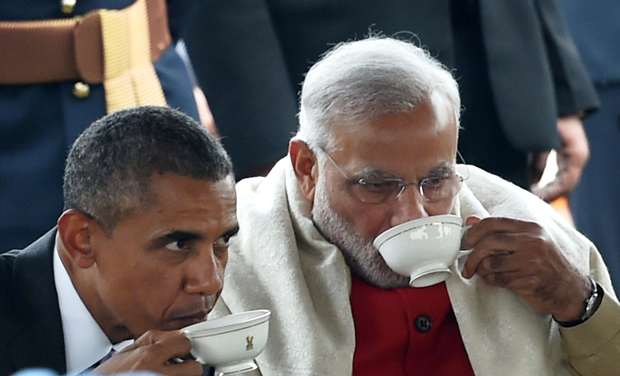 US President Barack Obama and Prime Minister Narendra Modi during an At-Home reception on the occasion of 66th Republic Day at Rashtrapati Bhavan in New Delhi (Photo: PTI) US President Barack Obama and Prime Minister Narendra Modi during an At-Home reception on the occasion of 66th Republic Day at Rashtrapati Bhavan in New Delhi (Photo: PTI)