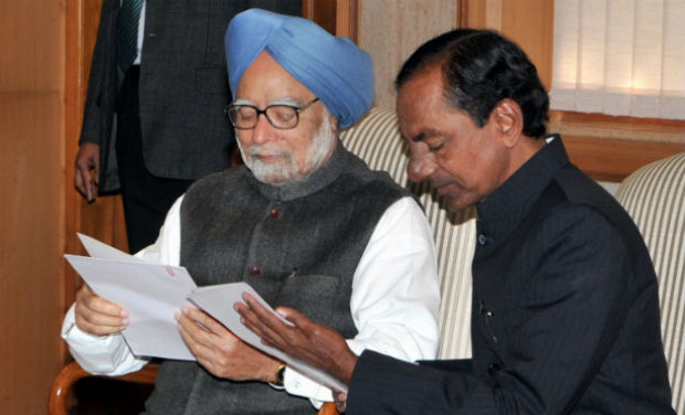 Prime Minister Manmohan Singh with TRS chief K. Chandrashekar Rao at a meeting in New Delhi on Tuesday. PTI Prime Minister Manmohan Singh with TRS chief K. Chandrashekar Rao at a meeting in New Delhi on Tuesday. PTI