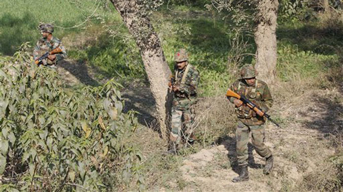 Army soldiers conduct a search operation in a forest area outside the Indian Air Force base in Pathankot. (Photo: PTI) Army soldiers conduct a search operation in a forest area outside the Indian Air Force base in Pathankot. (Photo: PTI)