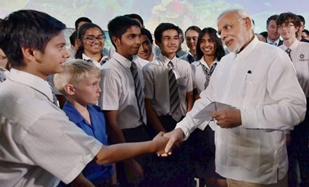 Prime Minister Narendra Modi meeting with students during a visit to Queensland University of Technology in Brisbane, Australia on Friday. (Photo: PTI)
Prime Minister Narendra Modi meeting with students during a visit to Queensland University of Technology in Brisbane, Australia on Friday. (Photo: PTI)