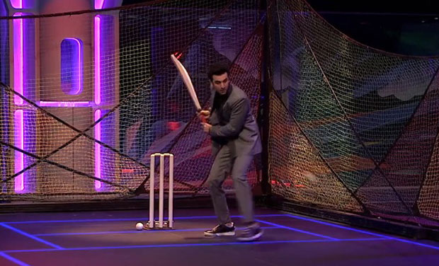 Ranbir Kapoor with the cricket bat, ready to face Shoaib Akhtar. (Photo: Screengrab) Ranbir Kapoor with the cricket bat, ready to face Shoaib Akhtar. (Photo: Screengrab)