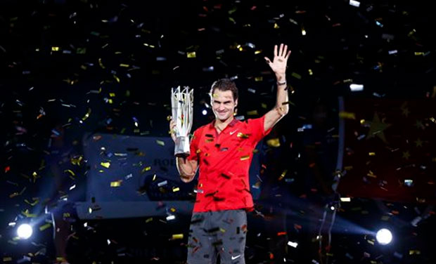 The 17-time Grand Slam winner Roger Federer clinched Shanghai Masters title after defeating Gilles Simon in the final. Photo: AP The 17-time Grand Slam winner Roger Federer clinched Shanghai Masters title after defeating Gilles Simon in the final. Photo: AP