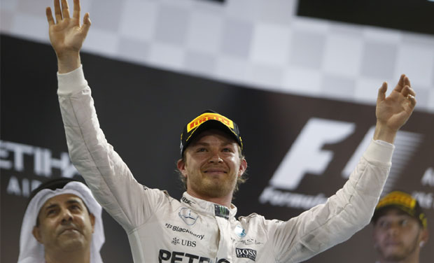 Nico Rosberg won by 8.2 seconds at the Yas Marina circuit to complete Mercedes' 12th one-two finish of the season, establishing a new F1 record. (Photo: AP) Nico Rosberg won by 8.2 seconds at the Yas Marina circuit to complete Mercedes' 12th one-two finish of the season, establishing a new F1 record. (Photo: AP)