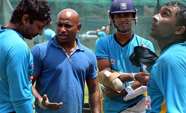 Former Sri Lanka cricketer Sanath Jayasuriya in conversation with Kumar Sangakkara (extreme left) and Mahela Jayawardene (right). (Photo: AFP) Former Sri Lanka cricketer Sanath Jayasuriya in conversation with Kumar Sangakkara (extreme left) and Mahela Jayawardene (right). (Photo: AFP)