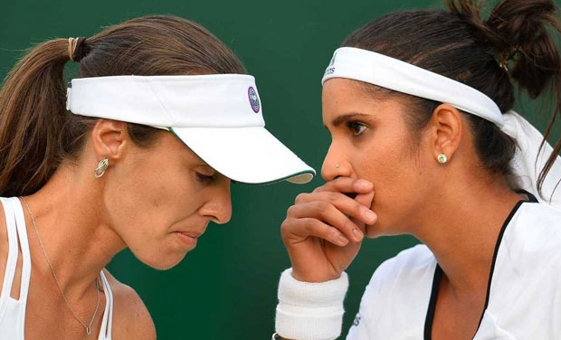 Sania Mirza and Martina Hingis, however, ran out of steam in the third set, even as the Chinese Taipei team held its nerves to clinch the super tie-break 10-6 to make it to the finals. (Photo: AFP) Sania Mirza and Martina Hingis, however, ran out of steam in the third set, even as the Chinese Taipei team held its nerves to clinch the super tie-break 10-6 to make it to the finals. (Photo: AFP)