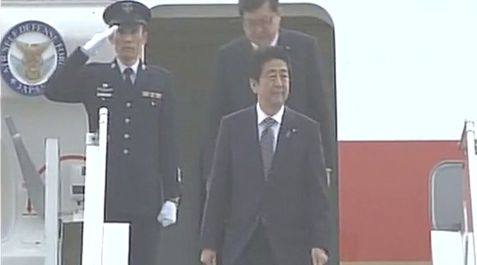 Japanese Prime Minister Shinzo Abe upon his arrival in India. (Photo: Twitter) Japanese Prime Minister Shinzo Abe upon his arrival in India. (Photo: Twitter)