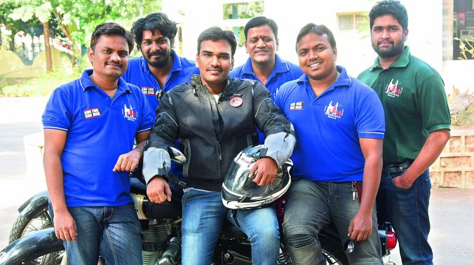 Riding to help: (From left) Faiz Mohammed, Srinivas, Sukumar, Sadashiv Reddy, Nawin and Sanjeev Vijaykumar Riding to help: (From left) Faiz Mohammed, Srinivas, Sukumar, Sadashiv Reddy, Nawin and Sanjeev Vijaykumar