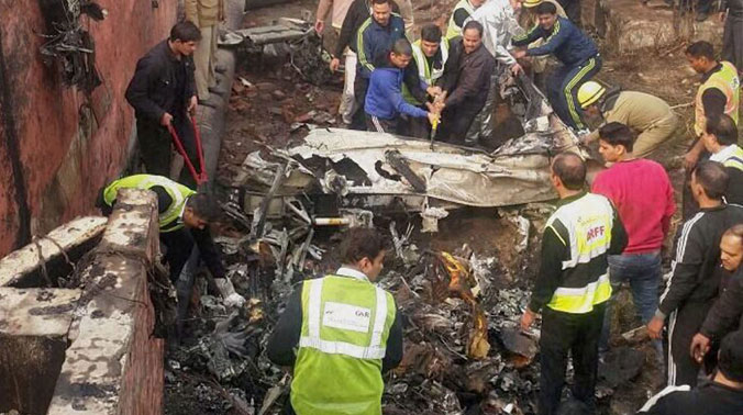 The wreckage of a Border Security Force aircraft which crashed near Dwarka in Delhi. (Photo: PTI) The wreckage of a Border Security Force aircraft which crashed near Dwarka in Delhi. (Photo: PTI)