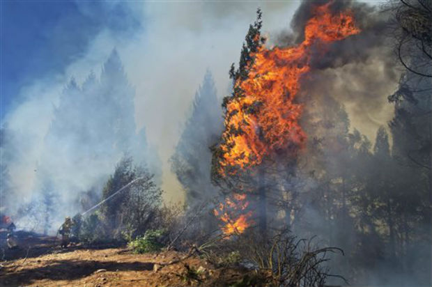 Cal Fire strike crews battle the King Fire in El Dorado County near Fresh Pond, California on Wednesday. (Photo: AP)
Cal Fire strike crews battle the King Fire in El Dorado County near Fresh Pond, California on Wednesday. (Photo: AP) 