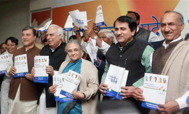 Union Minister Kapil Sibal, Delhi CM Sheila Dikshit, DPCC President JP Agarwal and others at the release of party's election manifesto in New Delhi on Wednesday. PTI Union Minister Kapil Sibal, Delhi CM Sheila Dikshit, DPCC President JP Agarwal and others at the release of party's election manifesto in New Delhi on Wednesday. PTI