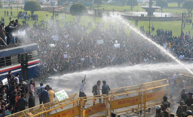 Police unleash water cannon towards demonstrators during a protest in front of the Government Secretariat and Presidential Palace in New Delhi in December, 2012. (Photo: AFP/file) Police unleash water cannon towards demonstrators during a protest in front of the Government Secretariat and Presidential Palace in New Delhi in December, 2012. (Photo: AFP/file)