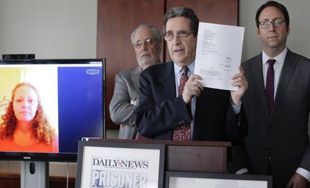 Attorney Norman Siegel (C), along with Udi Ofer (R), executive director of the American Civil Liberties Union of New Jersey and attorney Steven Hyman, answer questions during a news conference, in New York. (Photo: AP) Attorney Norman Siegel (C), along with Udi Ofer (R), executive director of the American Civil Liberties Union of New Jersey and attorney Steven Hyman, answer questions during a news conference, in New York. (Photo: AP)