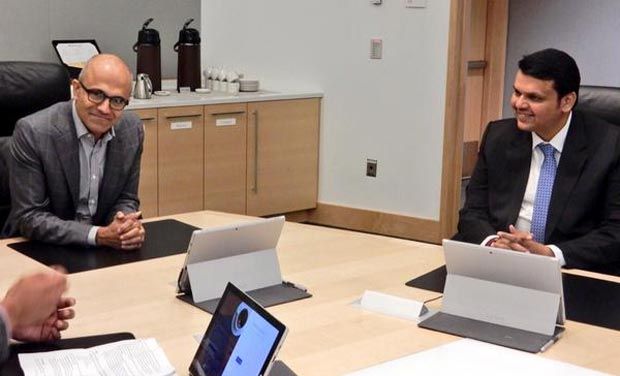 Microsoft CEO Satya Nadella (Left) and Maharashta Chief Minister Devendra Fadnavis (Right) Representational Image Microsoft CEO Satya Nadella (Left) and Maharashta Chief Minister Devendra Fadnavis (Right) Representational Image