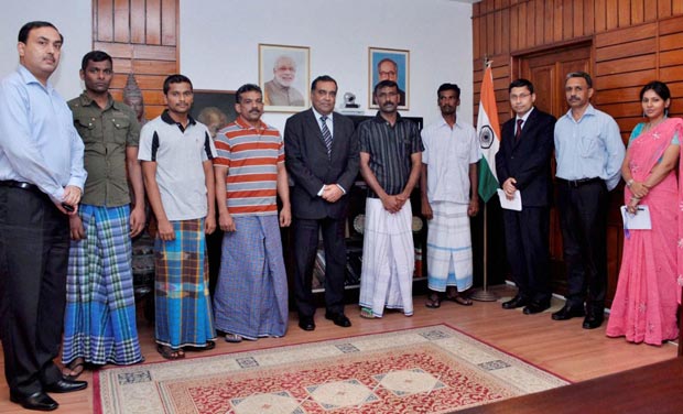 Released fishermen at the Indian embassy, Colombo. (Photo: PTI) Released fishermen at the Indian embassy, Colombo. (Photo: PTI)
