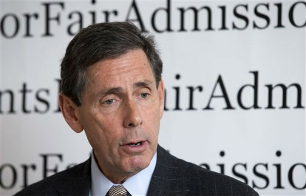 Edward Blum, director of the Project on Fair Representation, speaks to reporters during a news conference in Washington, Monday, Nov. 17, 2014, announcing the filing of two lawsuits challenging the alleged racial preference admissions policies of Edward Blum, director of the Project on Fair Representation, speaks to reporters during a news conference in Washington, Monday, Nov. 17, 2014, announcing the filing of two lawsuits challenging the alleged racial preference admissions policies of