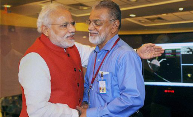 Prime Minister, Narendra Modi congratulating the ISRO Chairman, K Radhakrishnan after successful Insertion of Mars Orbiter (Mangalyan) into the Mars orbit, at ISRO Headquarters, in Bengaluru (Photo: PTI) Prime Minister, Narendra Modi congratulating the ISRO Chairman, K Radhakrishnan after successful Insertion of Mars Orbiter (Mangalyan) into the Mars orbit, at ISRO Headquarters, in Bengaluru (Photo: PTI)
