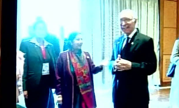 Sushma Swaraj (EAM) greets Pak NSA Sartaj Aziz on the sidelines of SAARC summit in Kathmandu. (Photo: ANI Twitter) Sushma Swaraj (EAM) greets Pak NSA Sartaj Aziz on the sidelines of SAARC summit in Kathmandu. (Photo: ANI Twitter)