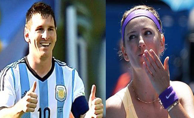 Argentina football star Lionel Messi and Tennis player Victoria Azarenka. Photo: AP/DC Argentina football star Lionel Messi and Tennis player Victoria Azarenka. Photo: AP/DC
