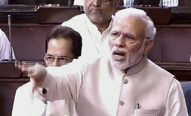 Prime Minister Narendra Modi speaks in the Rajya Sabha in New Delhi on Tuesday (Photo: PTI) Prime Minister Narendra Modi speaks in the Rajya Sabha in New Delhi on Tuesday (Photo: PTI)
