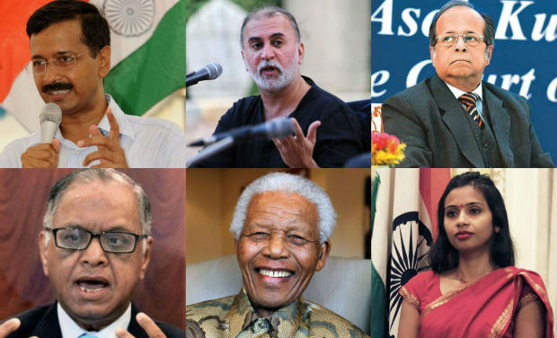 Newsmakers (Clockwise from left): Arvind Kejriwal, Tarun Tejpal, Justice A.K. Ganguly, Devyani Khobragade, Nelson Mandela, and Narayana Murthy Newsmakers (Clockwise from left): Arvind Kejriwal, Tarun Tejpal, Justice A.K. Ganguly, Devyani Khobragade, Nelson Mandela, and Narayana Murthy