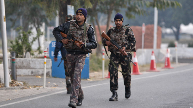 Security forces patrol inside the Indian air force base in Pathankot (Photo: AP) Security forces patrol inside the Indian air force base in Pathankot (Photo: AP)