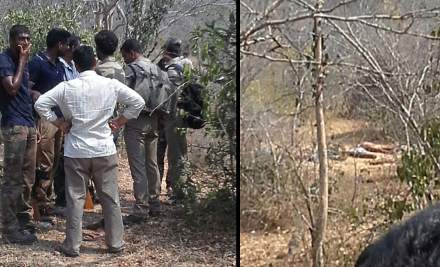 Police officials standing at the encounter site. (Photo: Deccan Chronicle) Police officials standing at the encounter site. (Photo: Deccan Chronicle)