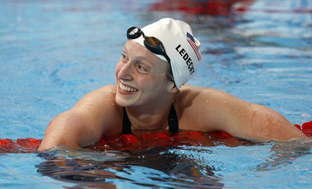 United States' Katie Ledecky smiles after setting a new World Record in a women's 1500m freestyle heat at the Swimming World Championships in Kazan. (Photo: AP) United States' Katie Ledecky smiles after setting a new World Record in a women's 1500m freestyle heat at the Swimming World Championships in Kazan. (Photo: AP)