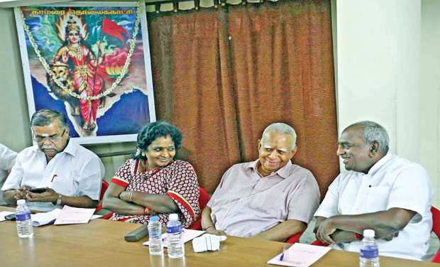 Senior TNA leader R. Sampanthan pitched for an amicable solution to the Lankan Tamils issue as per 13th amendment at a meeting with BJP leaders Union minister Pon Radhakrishnan, state president Dr Tamilisai Soundararajan and L. Ganesan at Senior TNA leader R. Sampanthan pitched for an amicable solution to the Lankan Tamils issue as per 13th amendment at a meeting with BJP leaders Union minister Pon Radhakrishnan, state president Dr Tamilisai Soundararajan and L. Ganesan at