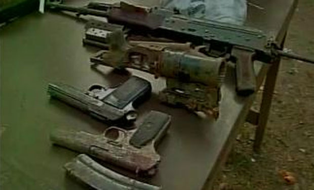 The hoard recovered included some Pakistan-made pistols and 20 kilograms of RDX. (Photo: Twitter) The hoard recovered included some Pakistan-made pistols and 20 kilograms of RDX. (Photo: Twitter)