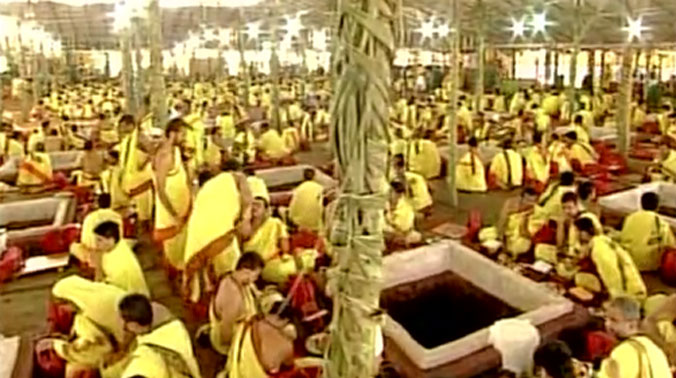 About 2,000 priests from Telangana, AP and other states are taking part in the mega 'yagam'. (Photo: Twitter) About 2,000 priests from Telangana, AP and other states are taking part in the mega 'yagam'. (Photo: Twitter)