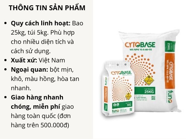 PHÂN BÓN CYTOBASE NPK 15-5-40+TE  - ảnh 2