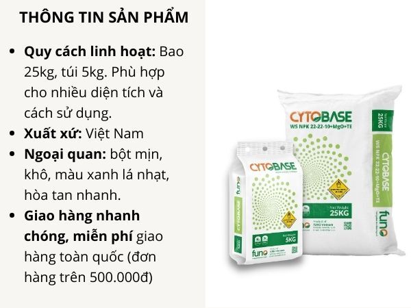 PHÂN BÓN CYTOBASE NPK 22-22-10+MgO+TE - ảnh 2