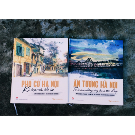 Sách - Ấn tượng Hà Nội từ kí hoạ những công trình thời Pháp + Phố cổ Hà Nội kí họa & hồi ức - Bộ 2 cuốn