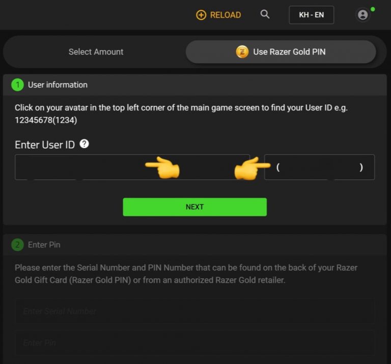 វិធីបញ្ចូលលុយMLBB តាមរយៈ Razer Gold PIN Razer Gold