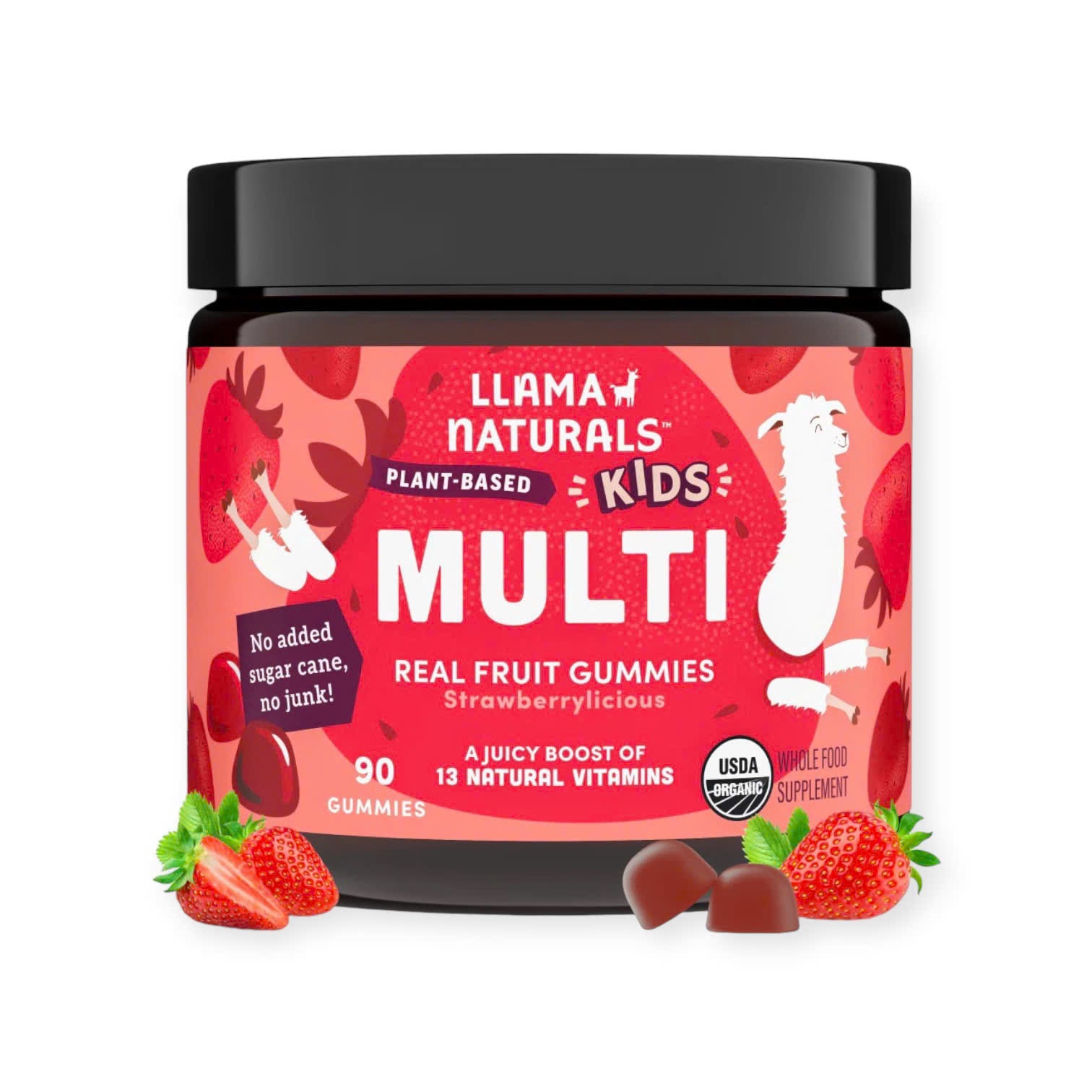 Kẹo multivitamin từ trái cây hữu cơ Llama Natural cho trẻ em Lọ 90 viên vị dâu tây - Lọ