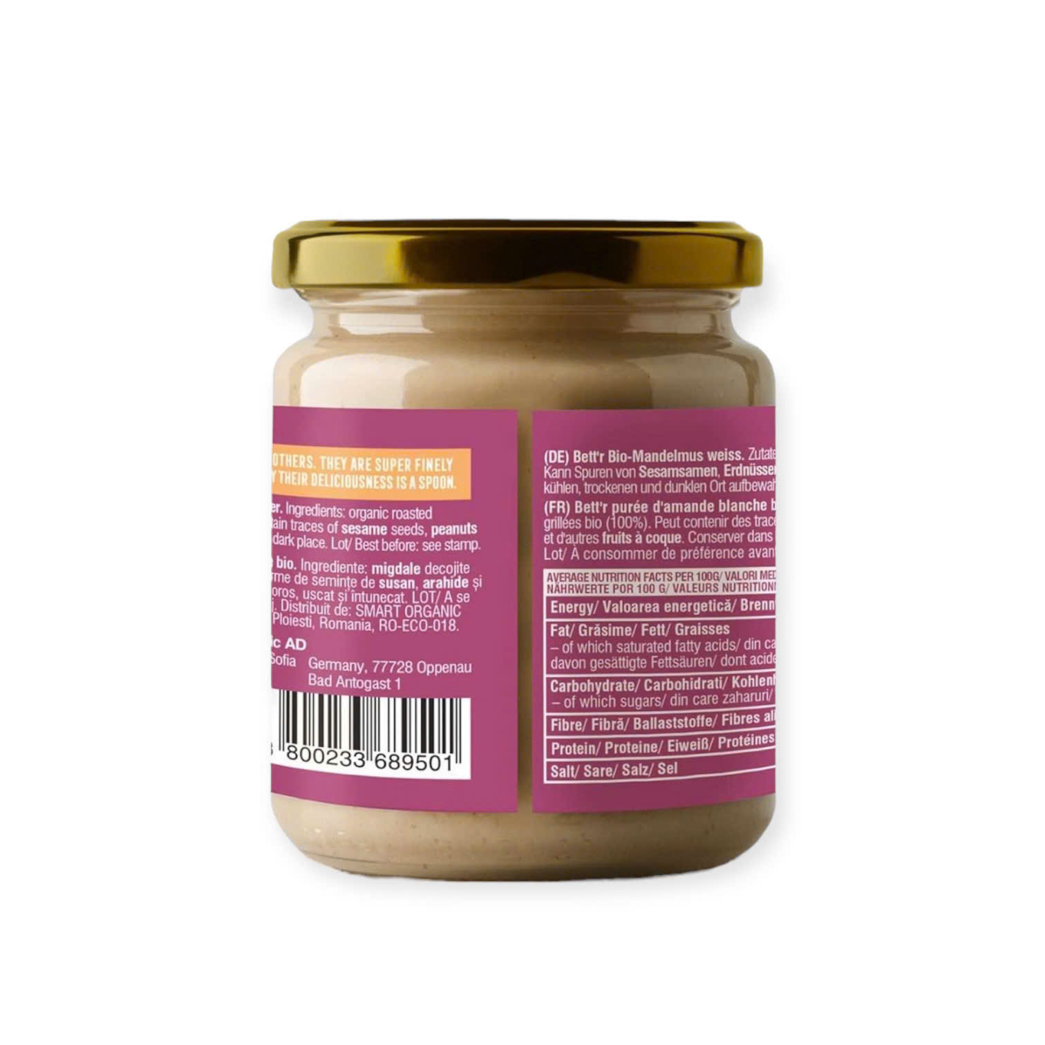 Bơ hạnh nhân trắng nguyên chất hữu cơ Bett'r 250g - Lọ