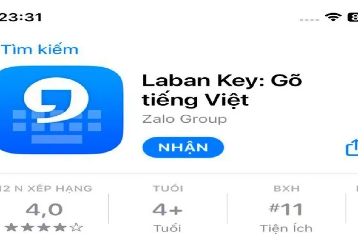 Trong danh sách kết quả, tìm ứng dụng Laban Key và nhấn vào Nhận để tải về