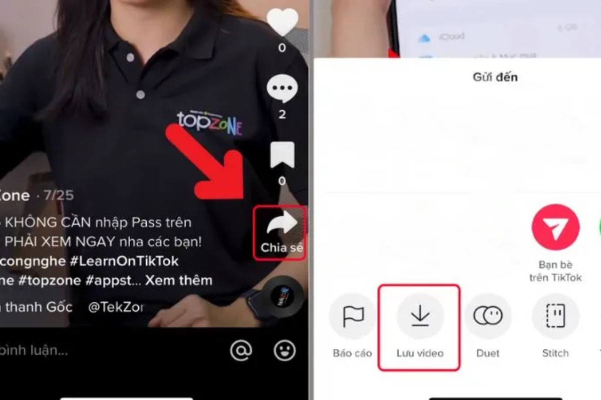 Nhấn vào nút Chia sẻ trên giao diện video và chọn Lưu video