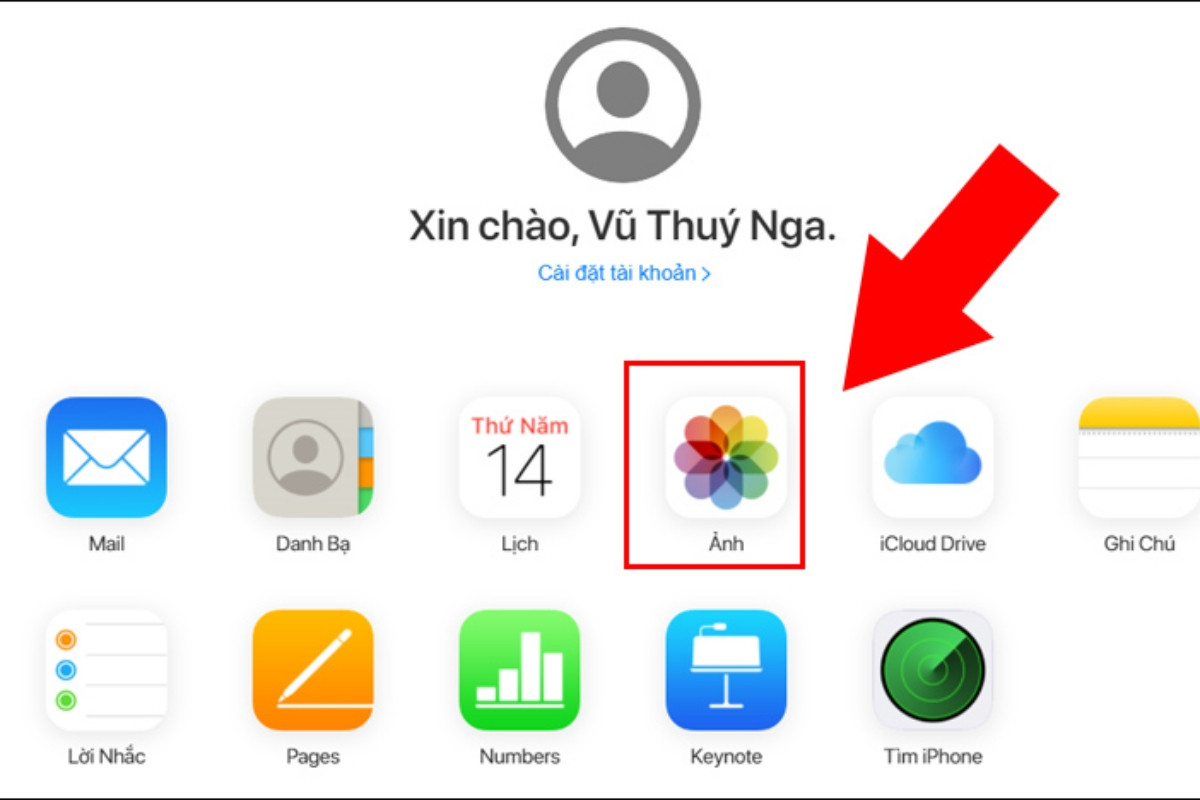 Nhấn chọn mục Ảnh để truy cập vào iCloud Photos