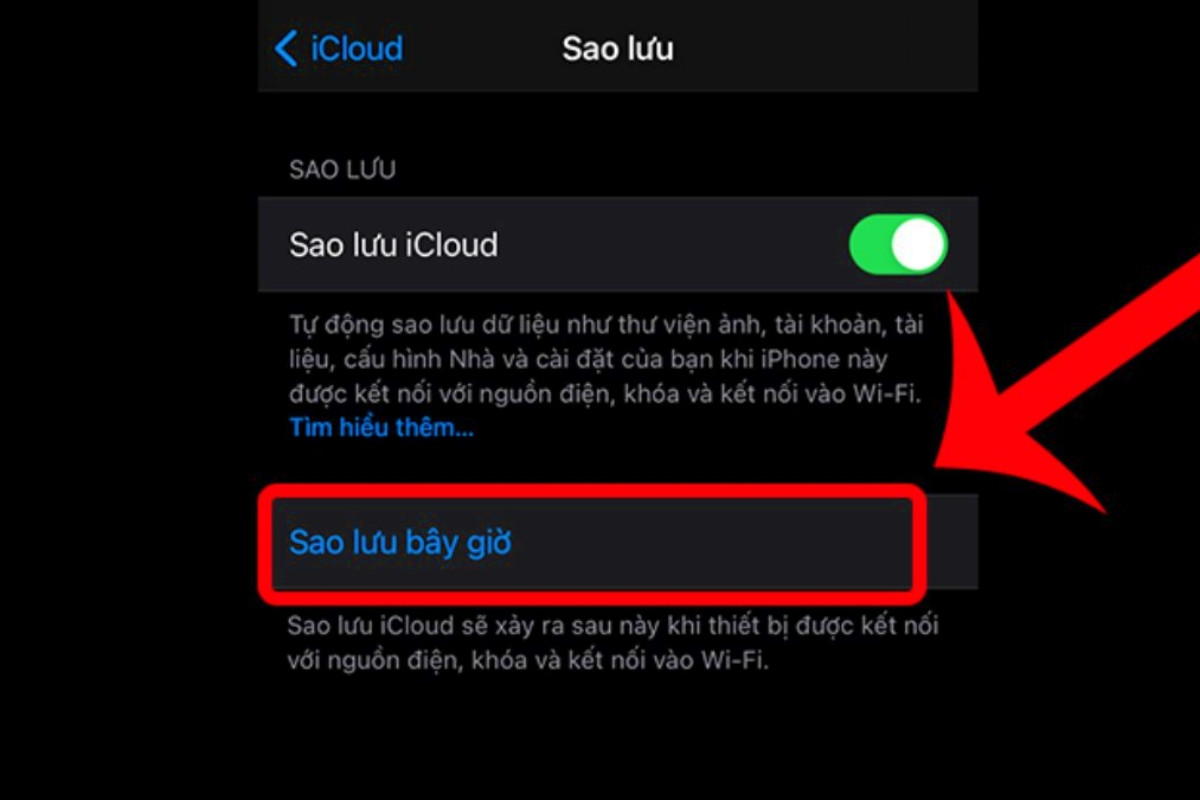 Nhấn vào nút Sao lưu ngay để sao lưu danh bạ lên iCloud