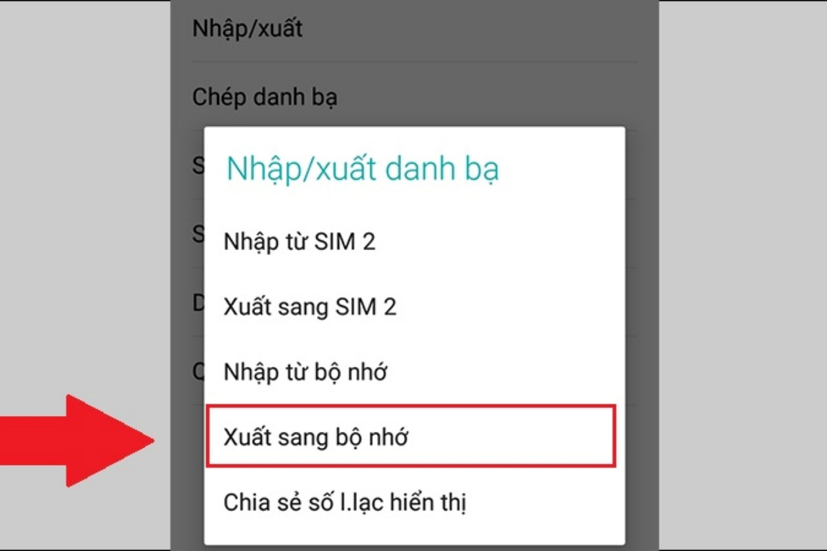 Trong menu Nhập/Xuất, chọn tùy chọn Xuất sang bộ nhớ