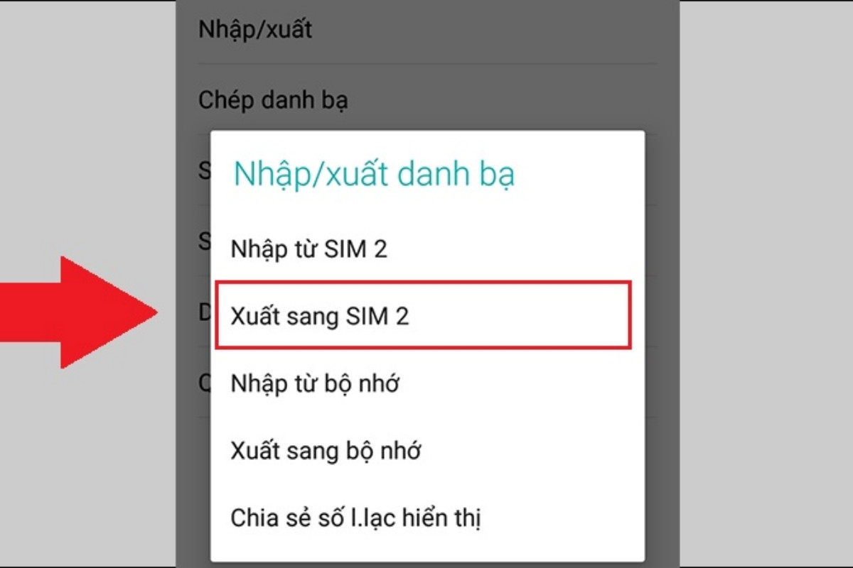 Trong menu Nhập/xuất, chọn Xuất sang SIM